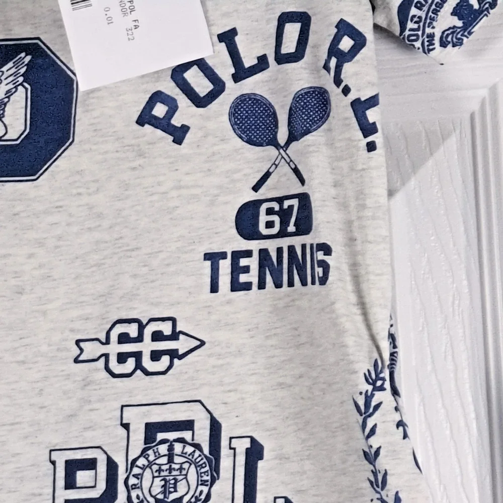 Polo Ralph Lauren Boys Size 2 T-Shirt Gray Multi Graphic Crest Tennis Tee NWOT